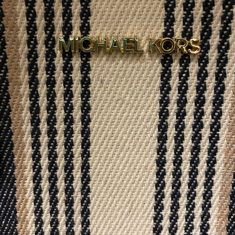 Michael Kors Navy Multi Stripe Canvas Leather Bag